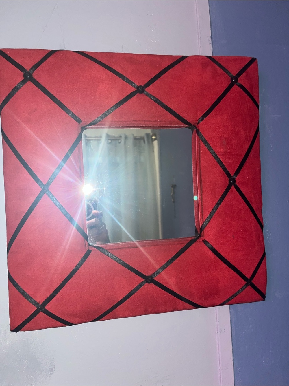 Red Decorative Padded Wall Mirror by